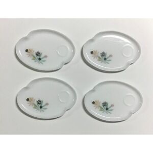 Vintage Federal Glass Atomic Flower Snack Plates White Milk Glass Boho Retro MCM
